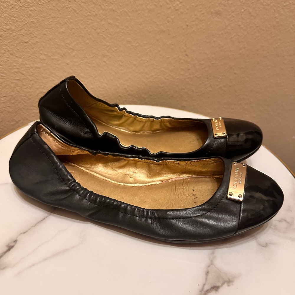 Coach Black Leather Ballet Flats